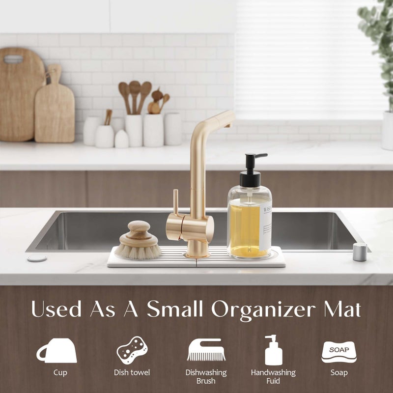 eormoe Diatomite Kitchen Faucet Mat - 14Inch Water Absorbing Stone Tray for Sink, Stone Fast-Drying Faucet Mat for Kitchen Counter Sink Accessories (Light Grey, 14'' x 3.9'') - Image 5